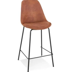 Tabouret snack mi-hauteur 'TAO MINI' en microfibre brune et pieds en métal noir