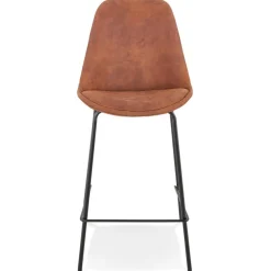 Tabouret snack mi-hauteur 'TAO MINI' en microfibre brune et pieds en métal noir
