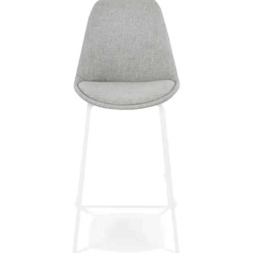 Tabouret snack mi-hauteur 'ALOE MINI' en tissu gris avec pied en métal blanc