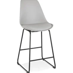 Tabouret snack mi-hauteur 'CHOKO MINI' gris et pieds en métal noir