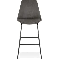 Tabouret snack mi-hauteur 'BIKI MINI' en microfibre grise et pieds en métal noir