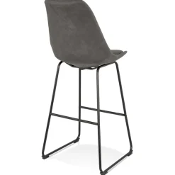 Tabouret snack mi-hauteur 'BIKI MINI' en microfibre grise et pieds en métal noir