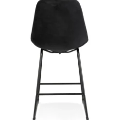 Tabouret snack mi-hauteur 'BULLY MINI' en velours noir et pieds en métal noir