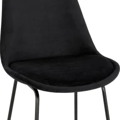 Tabouret snack mi-hauteur 'BULLY MINI' en velours noir et pieds en métal noir