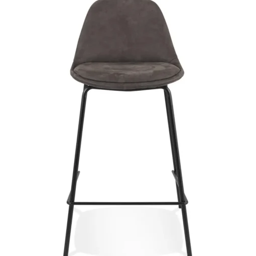 Tabouret snack mi-hauteur 'GIRON MINI' en microfibre gris foncé et pied en métal noir