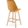Tabouret snack mi-hauteur 'MORISS MINI' en velours moutarde et pieds en bois naturel