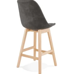 Tabouret snack mi-hauteur 'ASPEN MINI' en microfibre grise et pieds en bois naturel