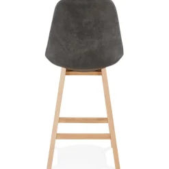 Tabouret snack mi-hauteur 'ASPEN MINI' en microfibre grise et pieds en bois naturel