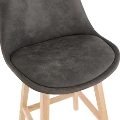 Tabouret snack mi-hauteur 'ASPEN MINI' en microfibre grise et pieds en bois naturel