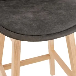 Tabouret snack mi-hauteur 'ASPEN MINI' en microfibre grise et pieds en bois naturel
