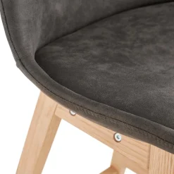 Tabouret snack mi-hauteur 'ASPEN MINI' en microfibre grise et pieds en bois naturel