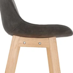 Tabouret snack mi-hauteur 'ASPEN MINI' en microfibre grise et pieds en bois naturel
