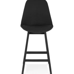 Tabouret snack mi-hauteur 'TERESA MINI' design en tissu noir et pieds en bois noir