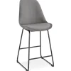 Tabouret snack mi-hauteur 'BULLY MINI' en velours gris et pieds en métal noir