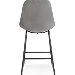 Tabouret snack mi-hauteur 'BULLY MINI' en velours gris et pieds en métal noir
