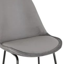 Tabouret snack mi-hauteur 'BULLY MINI' en velours gris et pieds en métal noir