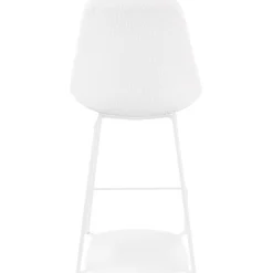 Tabouret snack mi-hauteur 'LEONIE MINI' en tissu bouloché blanc et pied en métal blanc