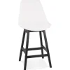 Tabouret snack mi-hauteur 'SANDRA MINI' en tissu bouloché blanc et pied en bois noir