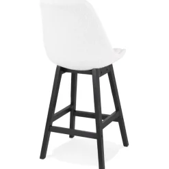 Tabouret snack mi-hauteur 'SANDRA MINI' en tissu bouloché blanc et pied en bois noir
