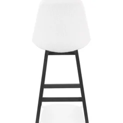 Tabouret snack mi-hauteur 'SANDRA MINI' en tissu bouloché blanc et pied en bois noir