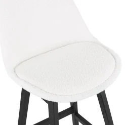 Tabouret snack mi-hauteur 'SANDRA MINI' en tissu bouloché blanc et pied en bois noir