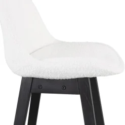 Tabouret snack mi-hauteur 'SANDRA MINI' en tissu bouloché blanc et pied en bois noir