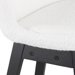 Tabouret snack mi-hauteur 'SANDRA MINI' en tissu bouloché blanc et pied en bois noir