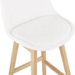 Tabouret snack mi-hauteur 'SANDRA MINI' en tissu bouloché blanc style scandinave