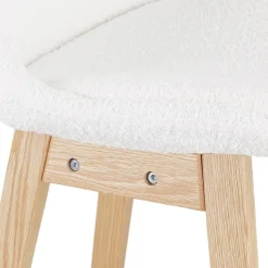 Tabouret snack mi-hauteur 'SANDRA MINI' en tissu bouloché blanc style scandinave