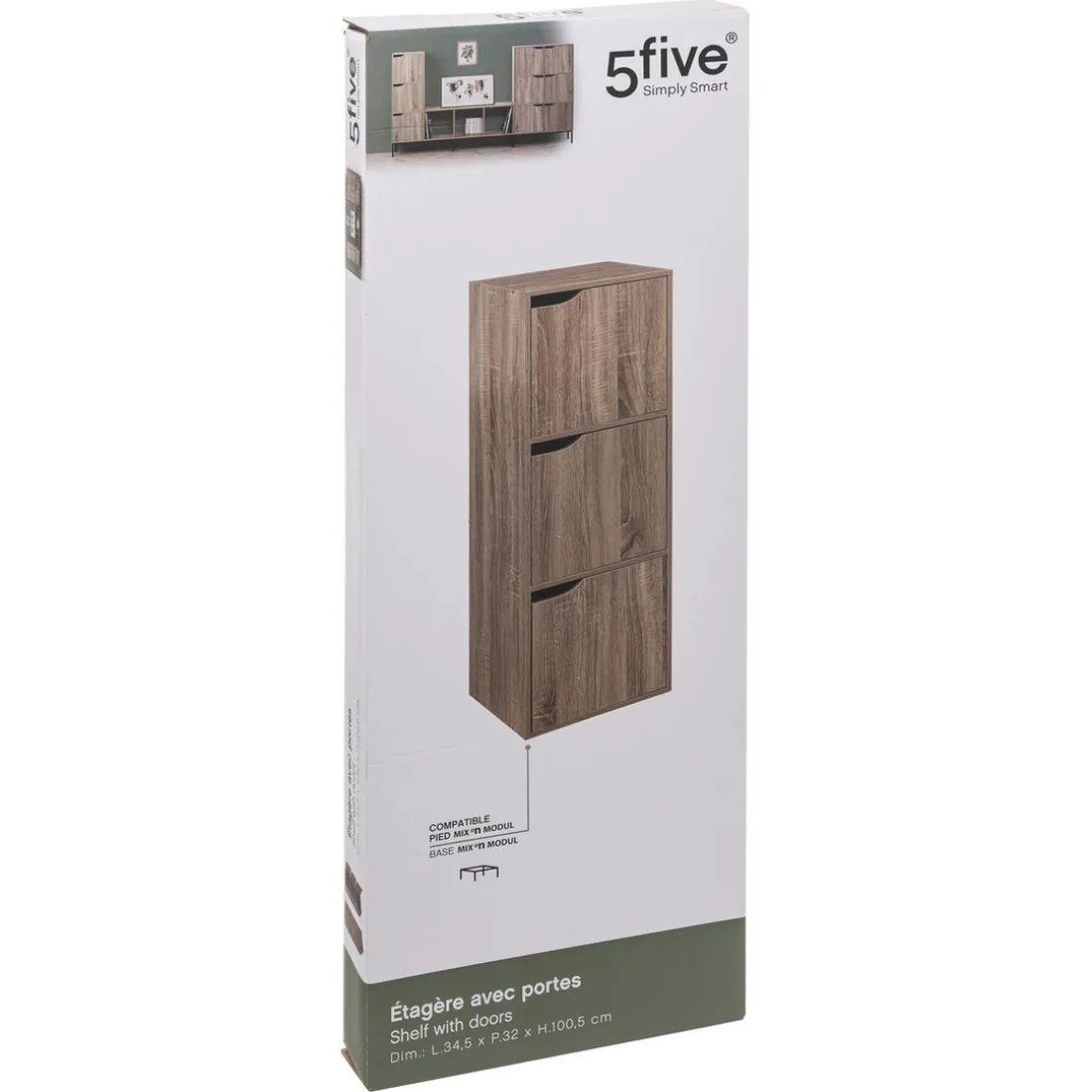 Étagère 3 cases avec portes