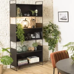 Étagère 3 niches 3 niveaux Noir piètement métal