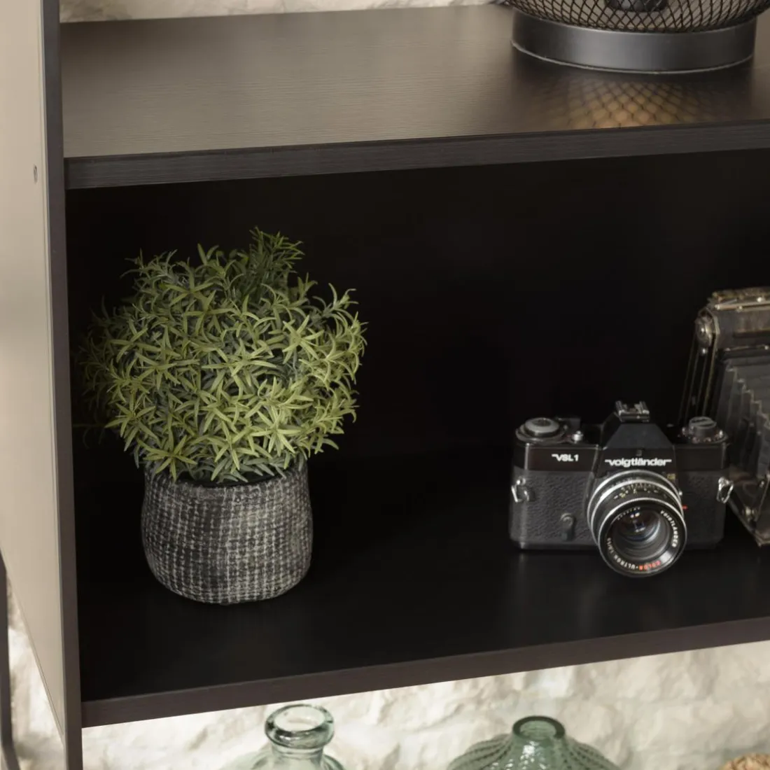 Étagère 3 niches 3 niveaux Noir piètement métal