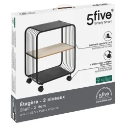 Étagère 2 niveaux en métal et bois noir