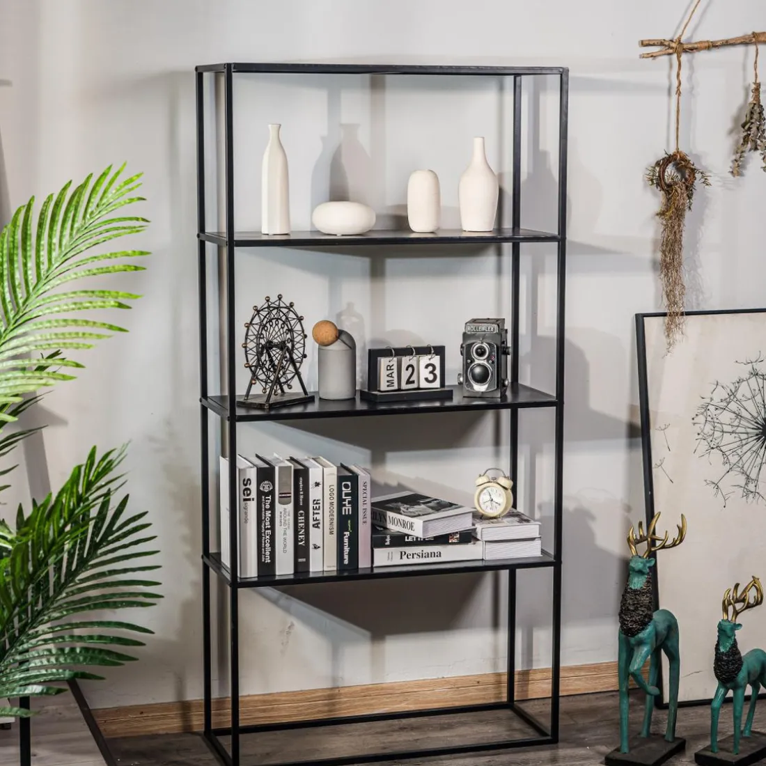 Étagère 4 niveaux en métal noir Style Industriel