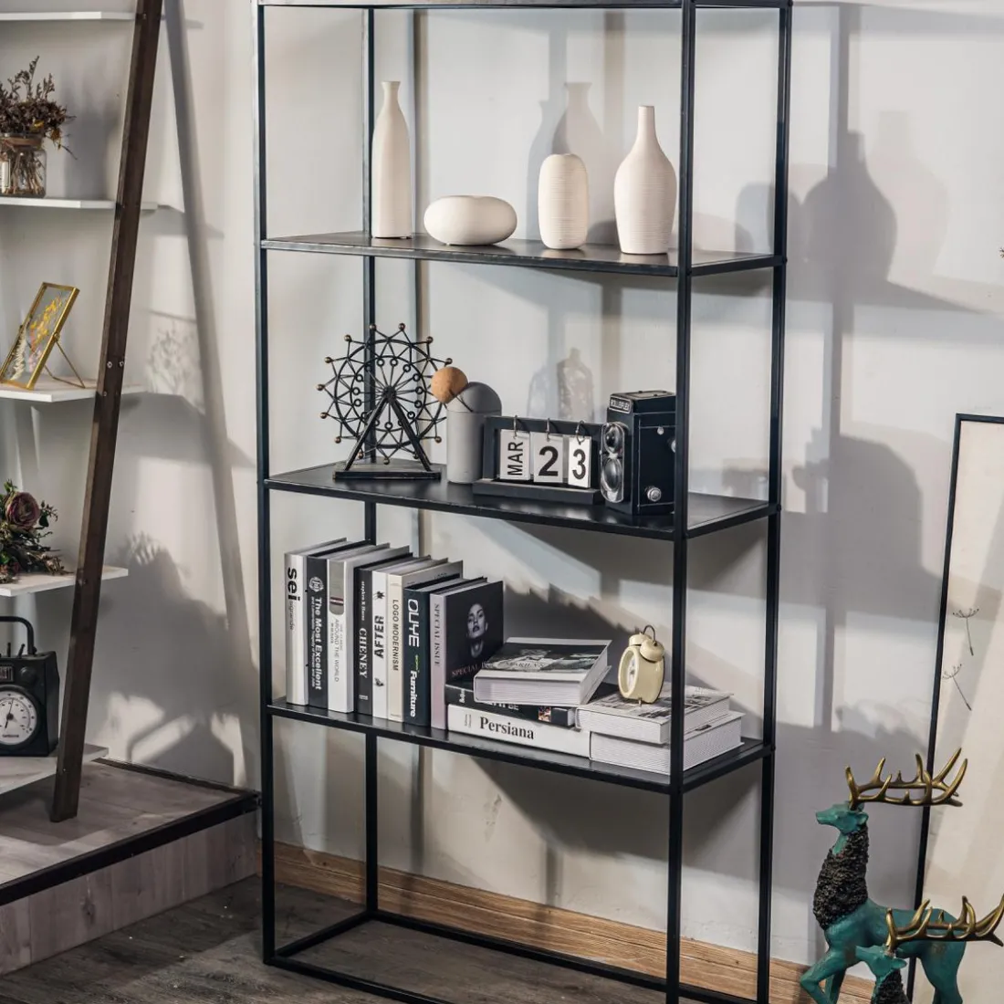 Étagère 4 niveaux en métal noir Style Industriel