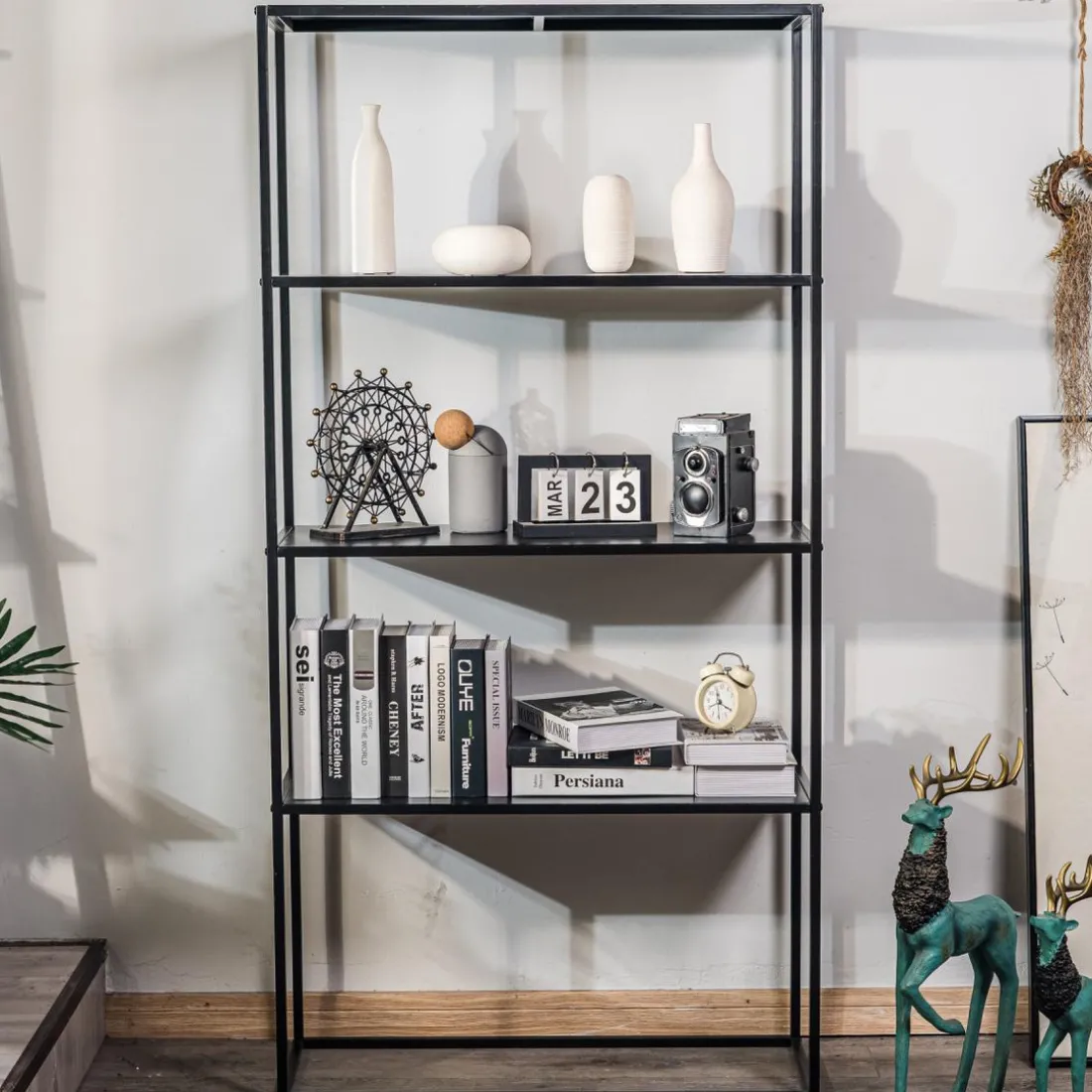 Étagère 4 niveaux en métal noir Style Industriel
