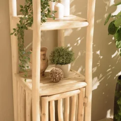 Étagère 2 niveaux et 1 porte en branches de teck naturel WILL Beige