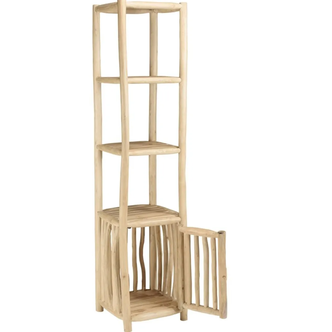 Étagère 2 niveaux et 1 porte en branches de teck naturel WILL Beige