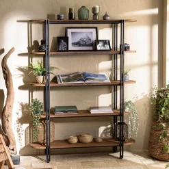 Étagère 5 niveaux open space en teck recyclé coins arrondis