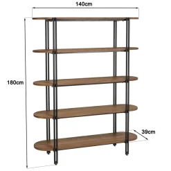 Étagère 5 niveaux open space en teck recyclé coins arrondis