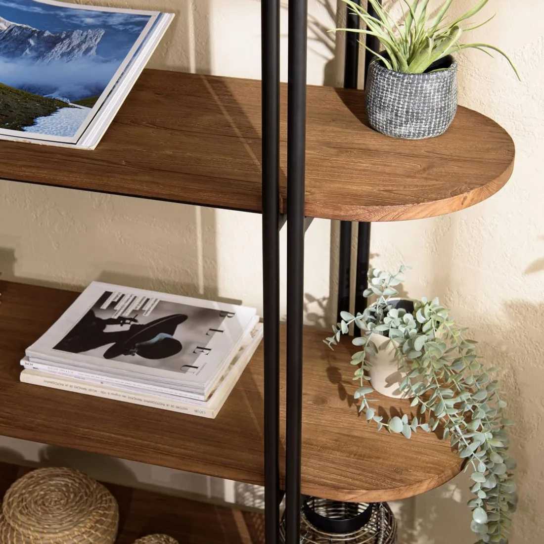 Étagère 5 niveaux open space en teck recyclé coins arrondis