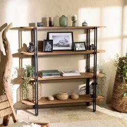 Étagère 4 niveaux open space en teck recyclé coins arrondis