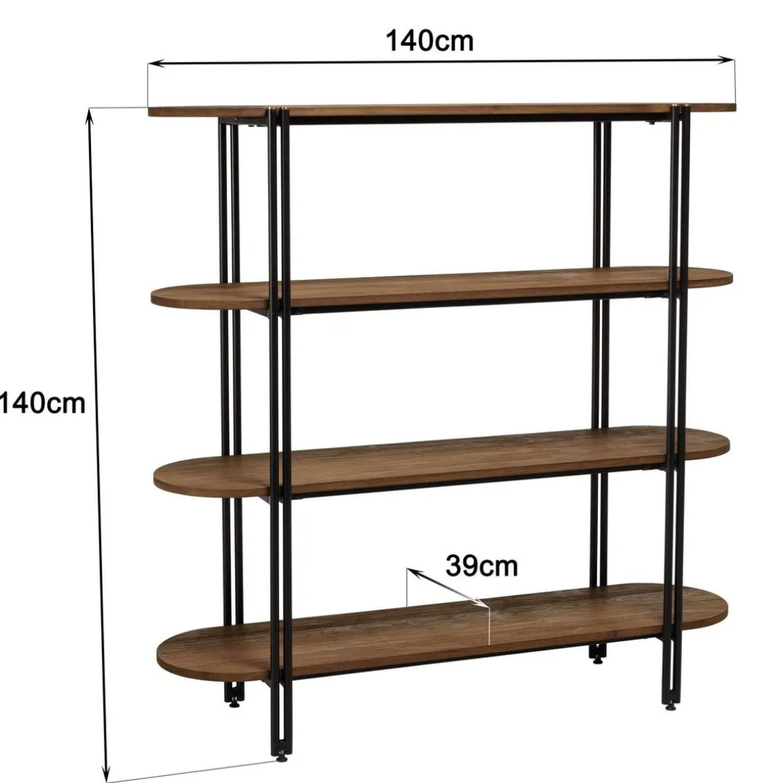 Étagère 4 niveaux open space en teck recyclé coins arrondis