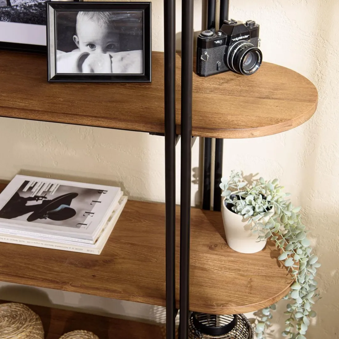 Étagère 4 niveaux open space en teck recyclé coins arrondis