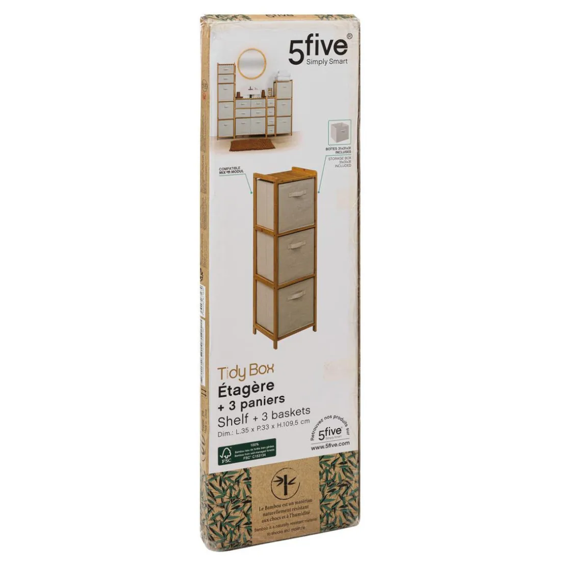 Étagère avec 3 paniers en bambou marron