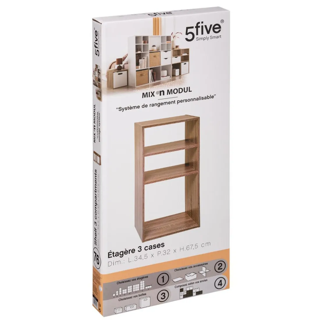 Étagère Bois 2 + 1 Cases Mix Naturel