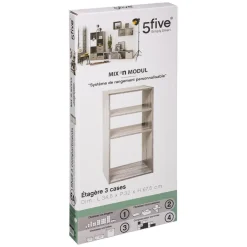 Étagère Bois 2+1 Cases Mix Gris