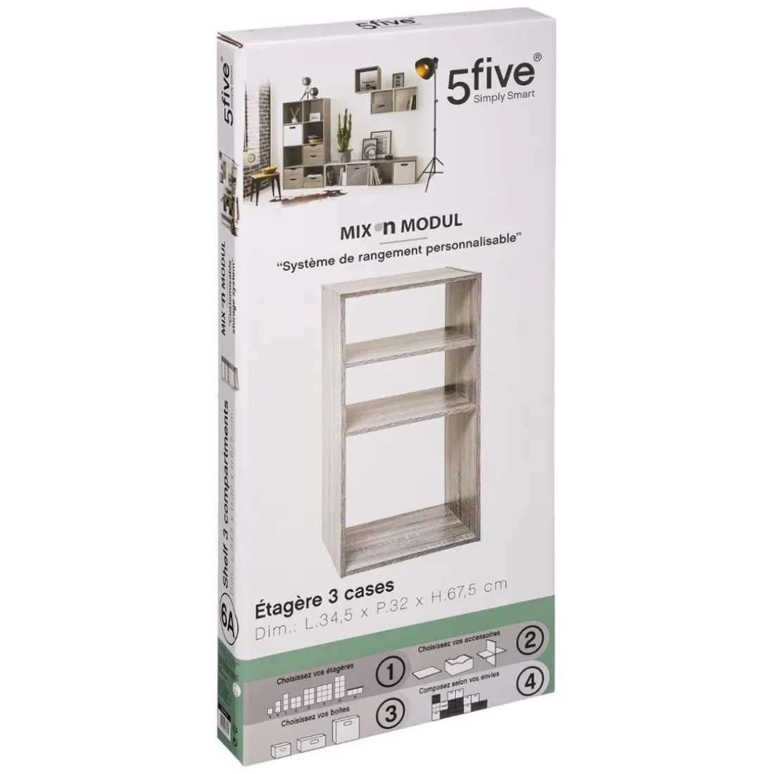 Étagère Bois 2+1 Cases Mix Gris