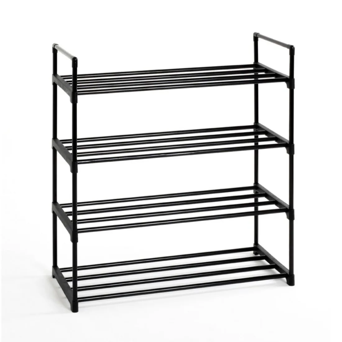 étagère chaussures en tube d'acier laqué noir,