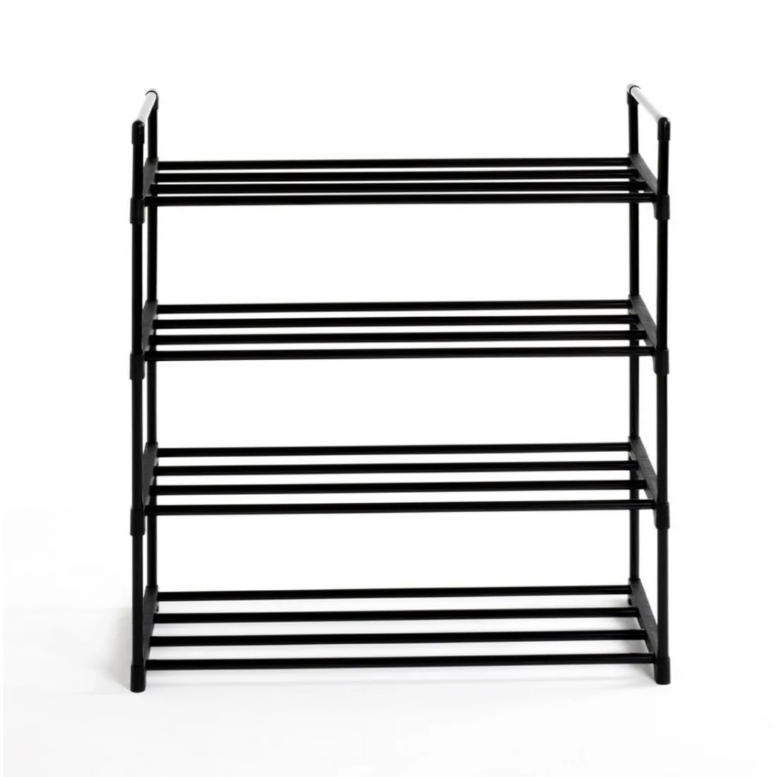 étagère chaussures en tube d'acier laqué noir,